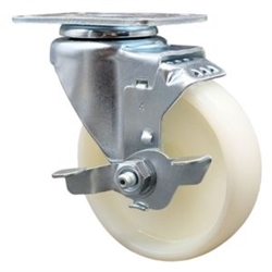 Service Caster #20 Series swivel casters with 4 inch nylon wheel and brake.