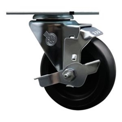 Service Caster #20 Series swivel casters with 4 inch polyolefin wheel and brake feature a bright zinc plated finish.