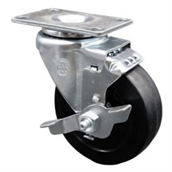 Service Caster #20 Series swivel casters with 4 inch soft rubber wheel and brake.