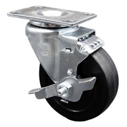 Service Caster #20 Series swivel casters with 4 inch soft rubber wheel and brake.
