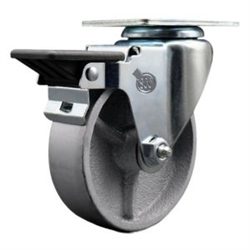 Swivel casters with 5 inch semi steel cast iron wheel and posi lock brake