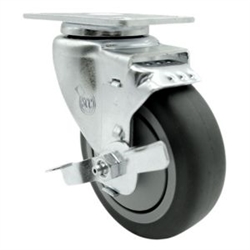 Swivel casters with 4 inch thermoplastic rubber tread wheel and brake