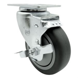 Swivel casters with 4 inch thermoplastic rubber tread wheel and brake
