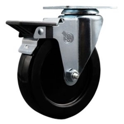 Service Caster #20 Series swivel casters with 5 inch hard rubber wheel featuring posi lock brake and zinc plated finish.