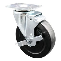 Service Caster #20 Series swivel casters with 5 inch hard rubber wheel and brake.
