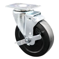 Service Caster #20 Series swivel casters with 5 inch hard rubber wheel and brake.