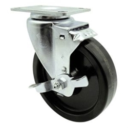 Service Caster #20 Series swivel casters with 5 inch phenolic wheel and brake.