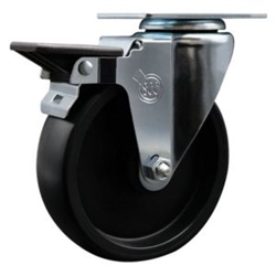 Service Caster #20 Series swivel casters with 5 inch polyolefin wheel and posi lock brake.