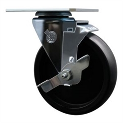 Service Caster #20 Series swivel casters with 5 inch polyolefin wheel and brake feature a bright zinc plated finish.