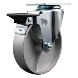 Swivel casters with 5 inch semi steel cast iron wheel and posi lock brake