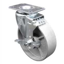 swivel casters with 5 inch semi steel cast iron wheel and brake