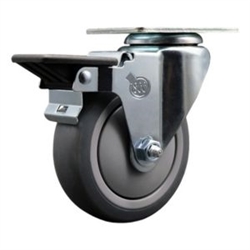 Swivel casters with 5 inch thermoplastic rubber tread wheel and posi lock brake