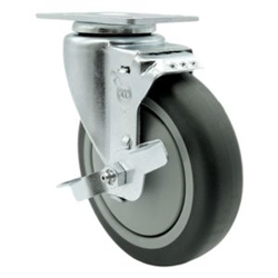 Swivel casters with 5 inch thermoplastic rubber tread wheel and brake