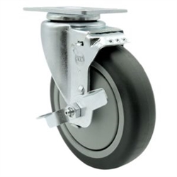 Swivel casters with 5 inch thermoplastic rubber tread wheel and brake