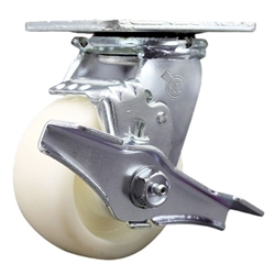 Service Caster Series #30 swivel casters with brake and 4 inch nylon wheel.