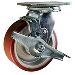 4 Inch Caster with Poly Tread  Aluminum Core, Ball Bearings and Brake