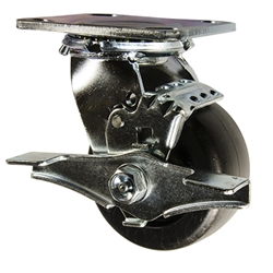 4 Inch Swivel Caster with Polyolefin Wheel, Ball Bearings and Brake
