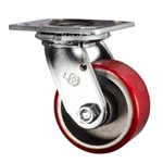 4 Inch Swivel Caster with Red Polyurethane Tread Wheel and Ball Bearings