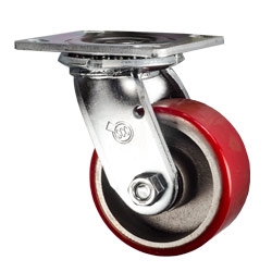 4 Inch Swivel Caster with Red Polyurethane Tread Wheel and Ball Bearings