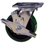 4 Inch Swivel Caster with Green Polyurethane Tread Wheel, Ball Bearings and Brake