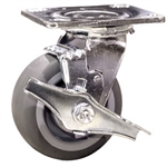4" Swivel Caster w/ Brake and Thermoplastic Rubber Tread Wheel and Ball Bearings