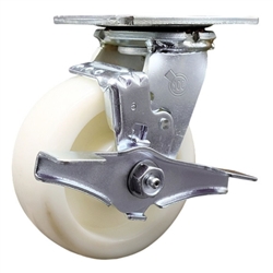 Service Caster Series #30 swivel casters with brake and 5 inch nylon wheel.