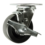 5 Inch Swivel Caster with Polyolefin Wheel, Ball Bearings and Brake
