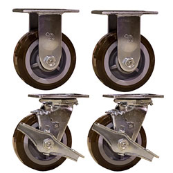 5 Inch Toolbox Caster Set with Polyurethane Tread, precision bearings, and brakes