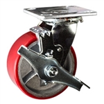 5 Inch Swivel Caster with Polyurethane Tread Wheel, Ball Bearings and Brake