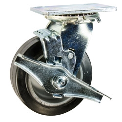 5 Inch Swivel Caster with Rubber Tread on Aluminum Core Wheel, Ball Bearings, and Brake