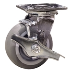 5" Swivel Caster w/ Brake and Thermoplastic Rubber Tread Wheel with Ball Bearings