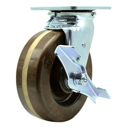 Service Caster Series #30 high temperature swivel caster with 6 inch durable glass filled nylon wheel and brake.