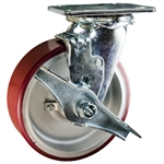 6 Inch Swivel Caster with Brake and Polyurethane Tread on Aluminum Core Wheel and Ball Bearings