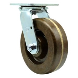 Service Caster Series #30 swivel caster fitted with durable 6 inch diameter by 2 inch wide high temperature phenolic wheel.