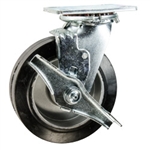 6 Inch Swivel Caster with Rubber Tread on Aluminum Core Wheel, Ball Bearings, and Brake