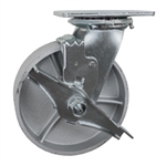 6 Inch Swivel Caster with Semi Steel Wheel, Ball Bearings and Brake
