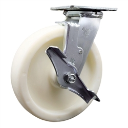 Service Caster Series #30 swivel casters with brake and 8 inch nylon wheel.