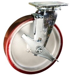 8 Inch Swivel Caster with Brake, and Polyurethane Tread on Aluminum Core Wheel and Ball Bearings