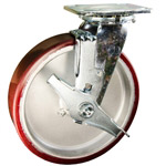 8 Inch Swivel Caster with Brake and Polyurethane Tread on Aluminum Core Wheel