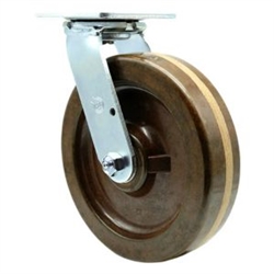 Service Caster Series #30 swivel caster fitted with durable 8 inch diameter by 2 inch wide high temperature phenolic wheel.