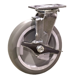 8" Swivel Caster w/ Brake and Thermoplastic Rubber Tread Wheel and Ball Bearings