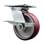 6 Inch Heavy Large Top Plate Swivel Caster Poly on Aluminum Wheel with Brake
