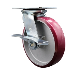 8 Inch Large Top Plate Swivel Caster Poly on Aluminum Wheel with Brake