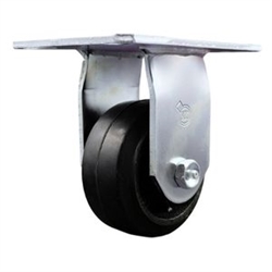 Service Caster Series #35 rigid caster fitted with 4 inch diameter by 2 inch wide moldon rubber tread on metal core wheel.
