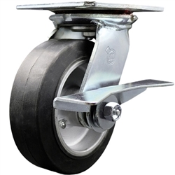 Service Caster Series #35 swivel caster fitted with 6 inch diameter by 2 inch wide moldon rubber tread on aluminum core wheel and brake. 










.