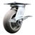 Service Caster Series #35 swivel caster fitted with 6 inch diameter by 2 inch wide non-marking thermoplastic rubber tread (donut face) on polyolefin core wheel and brake.