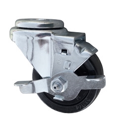 3" Swivel Caster with bolt hole, hard rubber wheel and brake