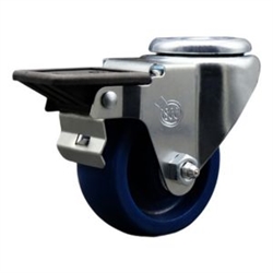 Service Caster #20 Series bolt hole swivel casters with 3 inch solid blue polyurethane wheel and posi lock are a versatile caster solution.