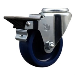 Service Caster #20 Series bolt hole swivel casters with 3-1/2 inch solid blue polyurethane wheel and posi lock are a versatile caster solution.