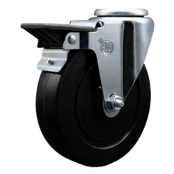 Service Caster #20 Series bolt hole swivel casters with 5 inch soft rubber wheel and posi lock are a versatile caster solution.